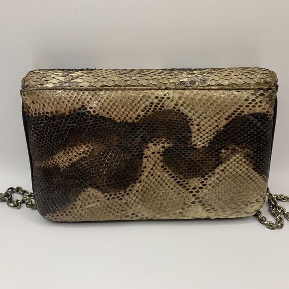 Vintage Reptile Snake Purse Brown Crossbody Chain Animal Glam Retro Exotic - Picture 2 of 9